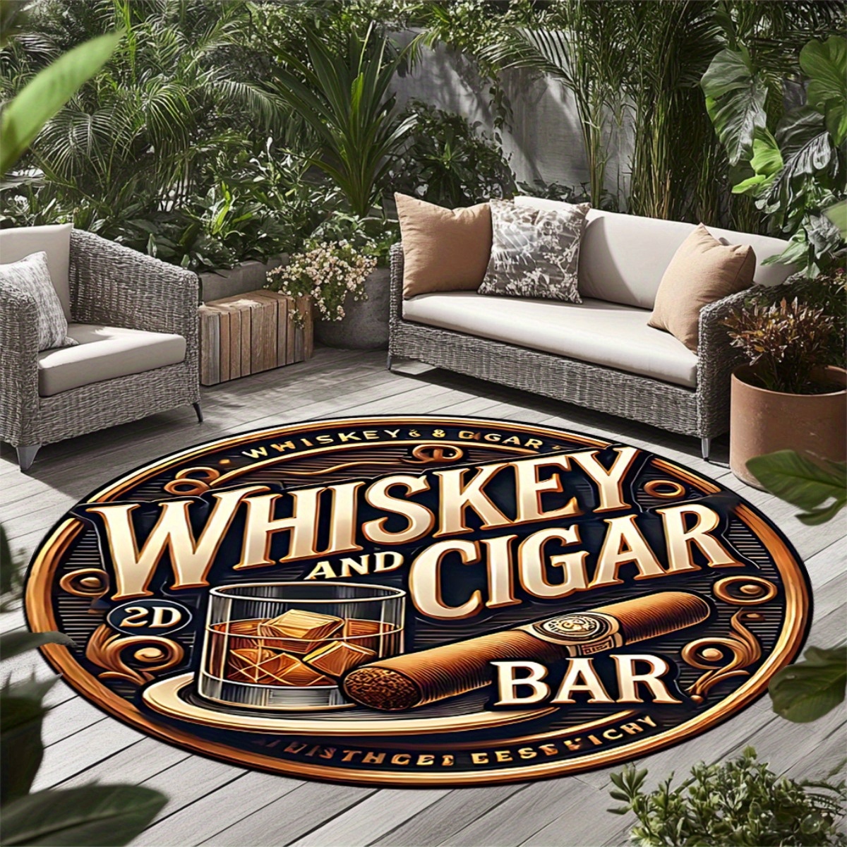 Home Bathroom Ideas - Vintage Whiskey Glasses Round Rug, Retro