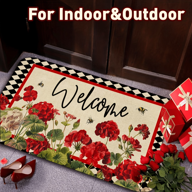 Home Bathroom Scene - Flannel Durable Machine Washable Floral Welcome