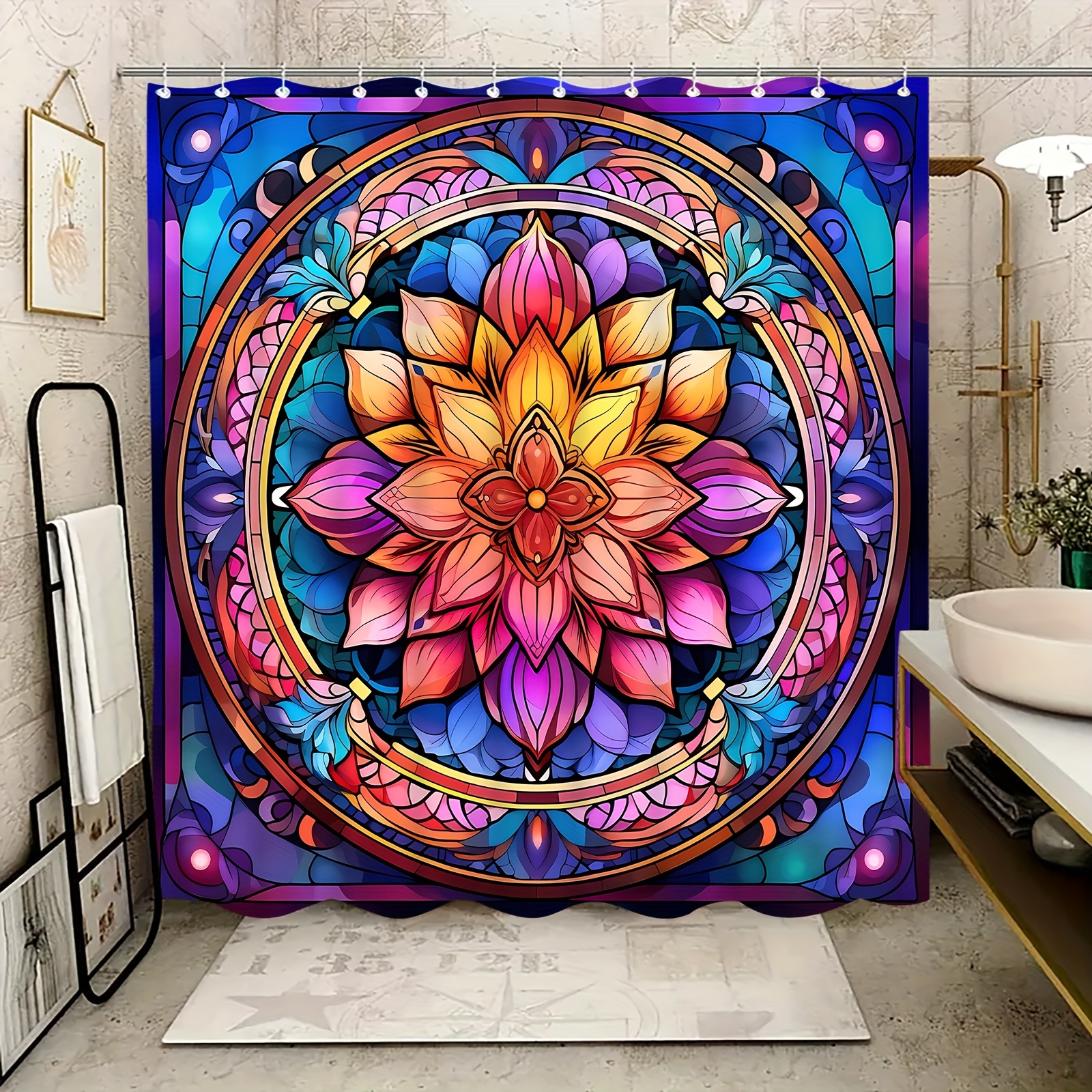 Home Bathroom Scene - Flannel Durable Machine Washable Floral Welcome