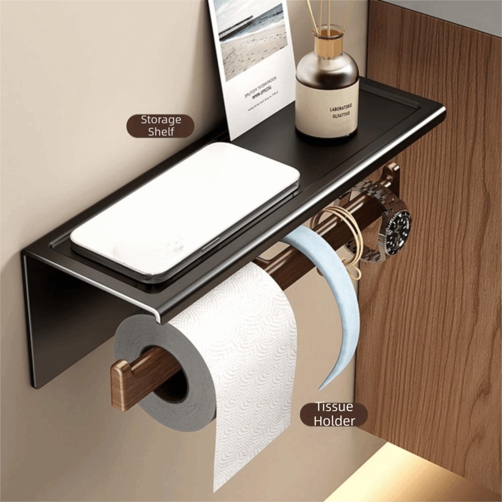 Toilet Paper Holder - Wood Material Wall-Mounted Toilet Paper Holder