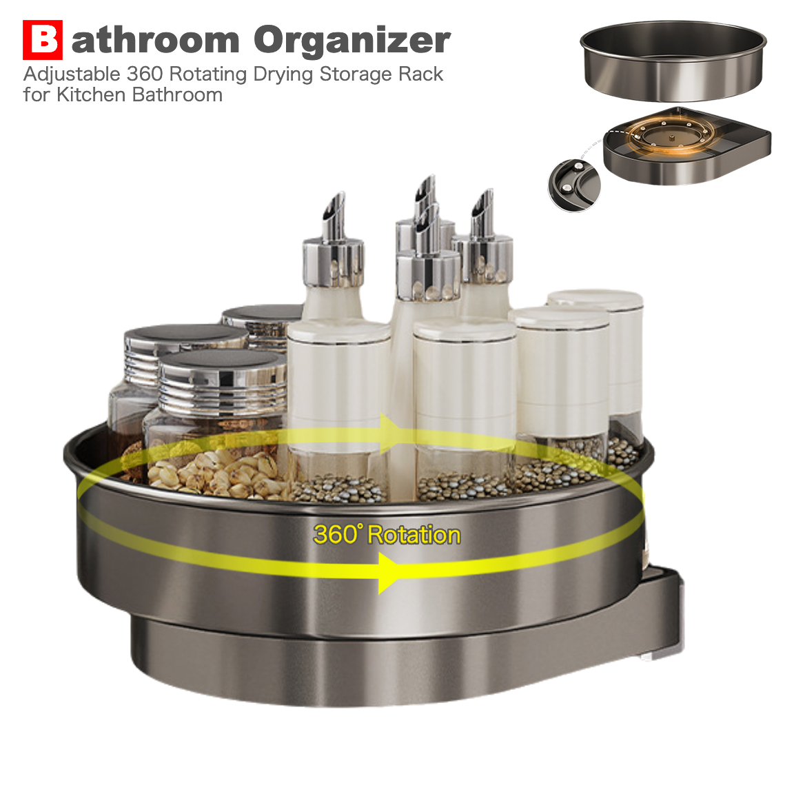 Home Bathroom Scene - No Drilling 360°Rotate Stainless Steel Metal