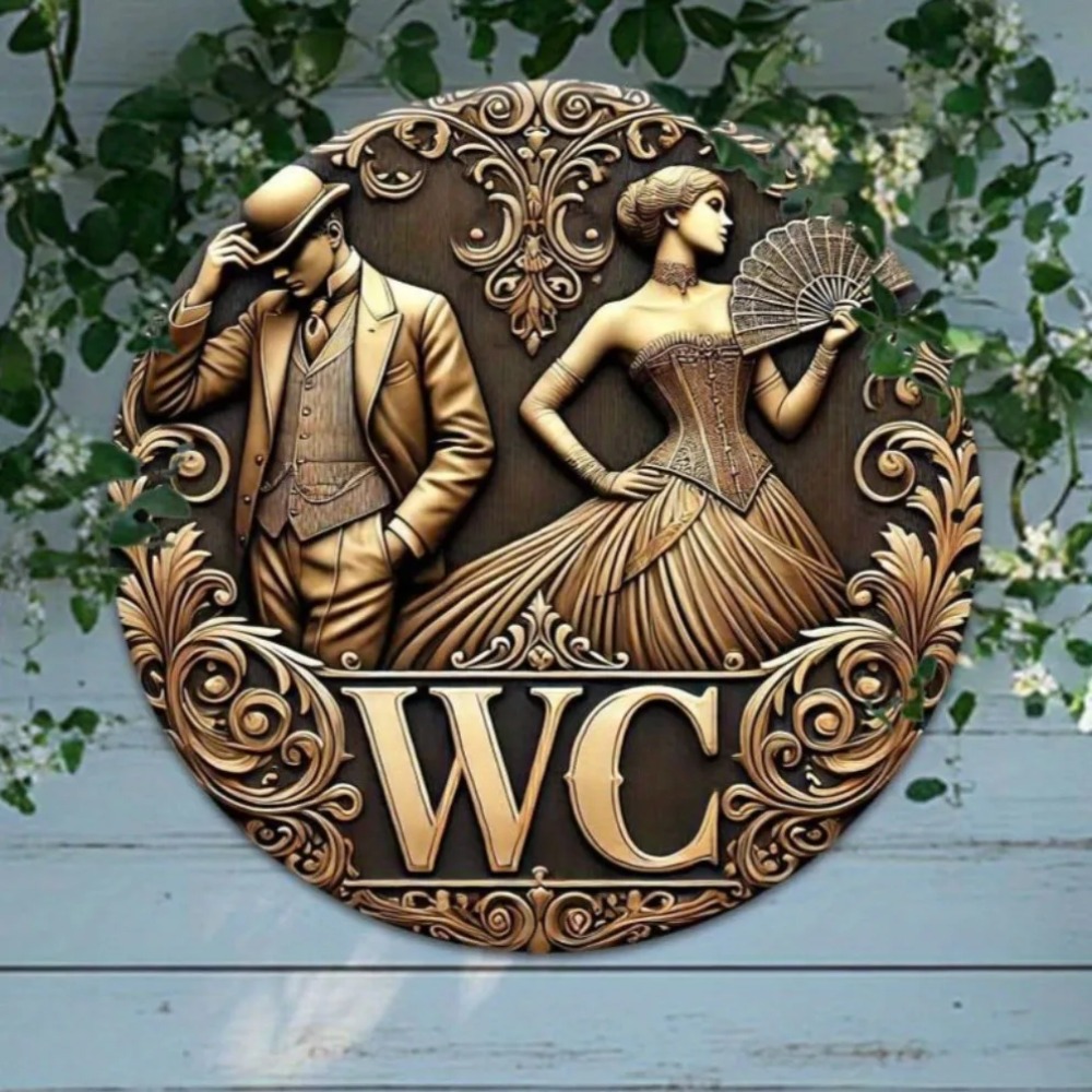 Home Toilet Bathroom Design - Vintage European Toilet Sign, Antique Bronze