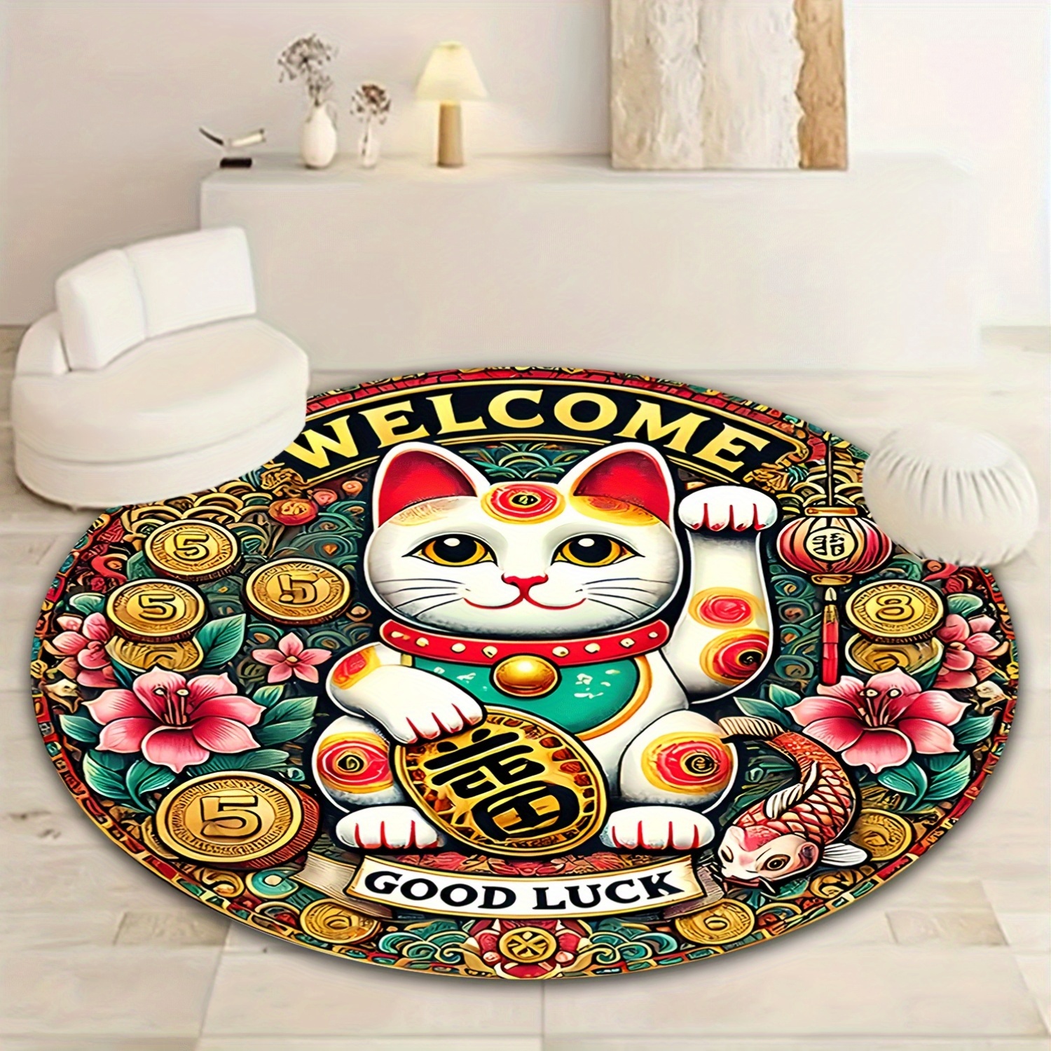 Chinese Lucky Cat Round Rug We – Home Goods Bathroom Mats Bewertung und Preis