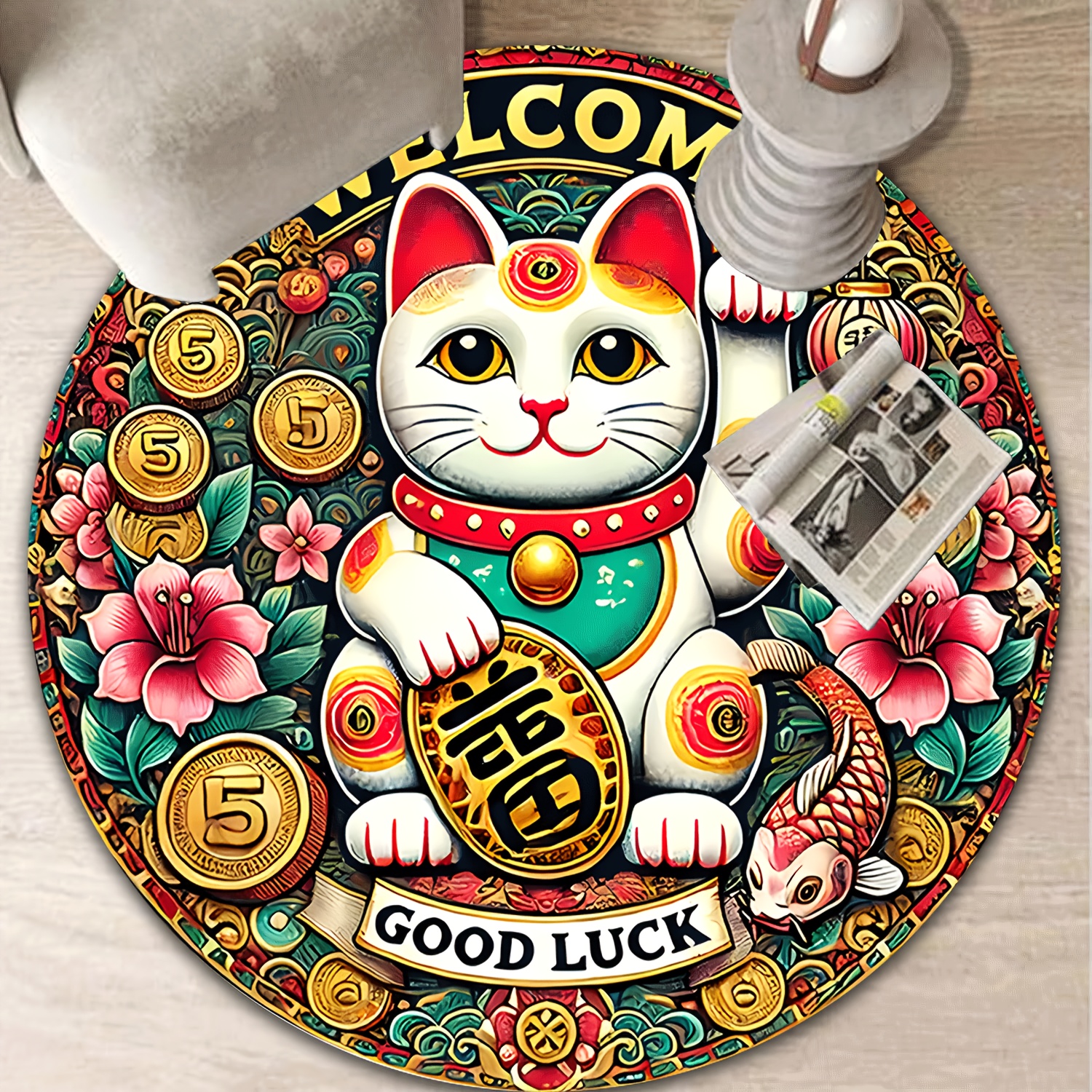 Chinese Lucky Cat Round Rug We – Home Goods Bathroom Mats Bewertung und Preis