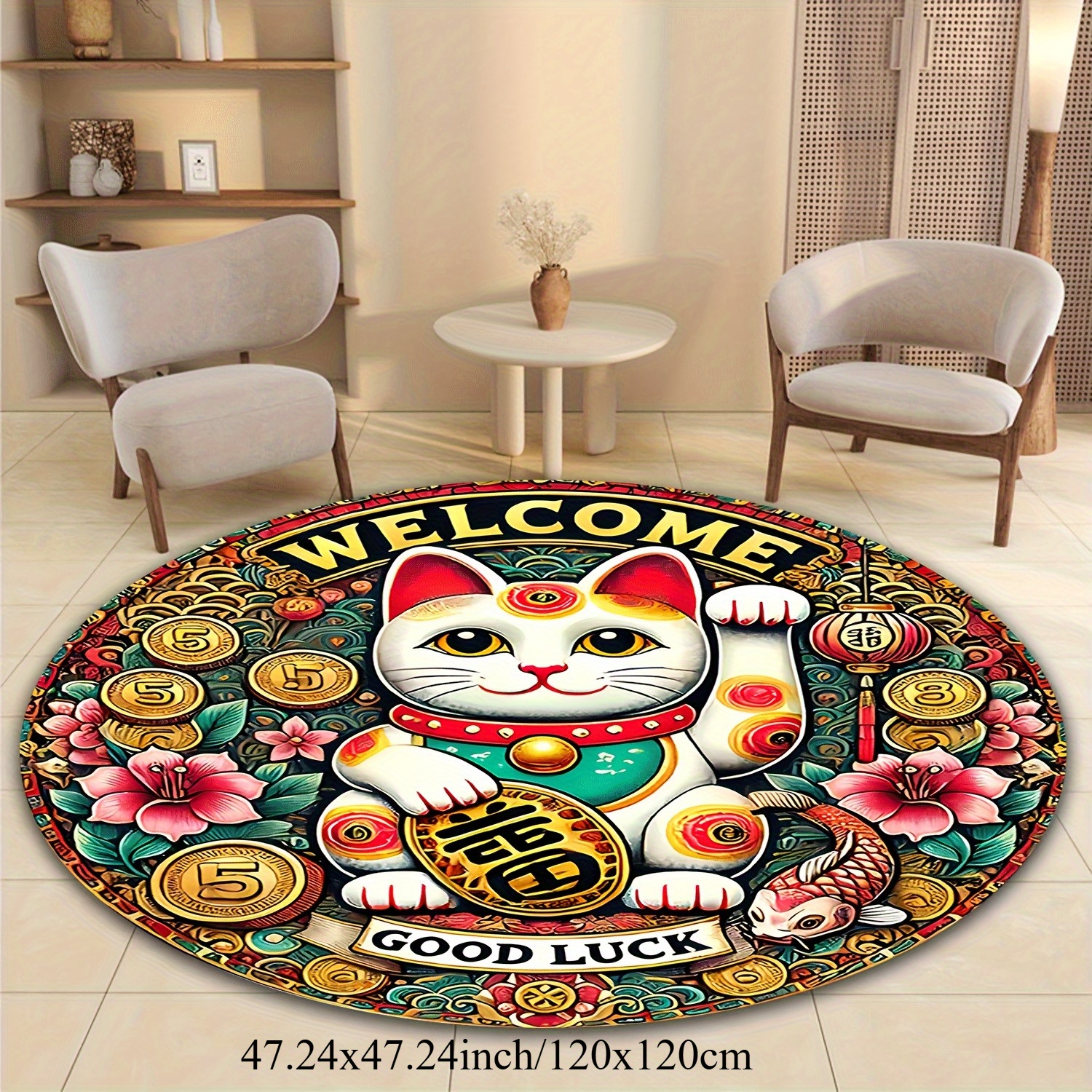 Chinese Lucky Cat Round Rug We – Home Goods Bathroom Mats Bewertung und Preis