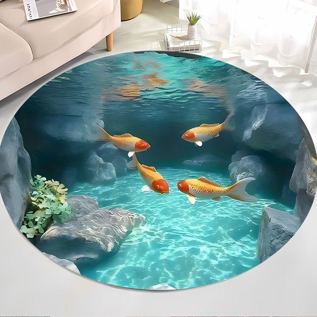 Koi Fish Pond Round Rug Fleece – Home Bathroom Scene Bewertung und Preis