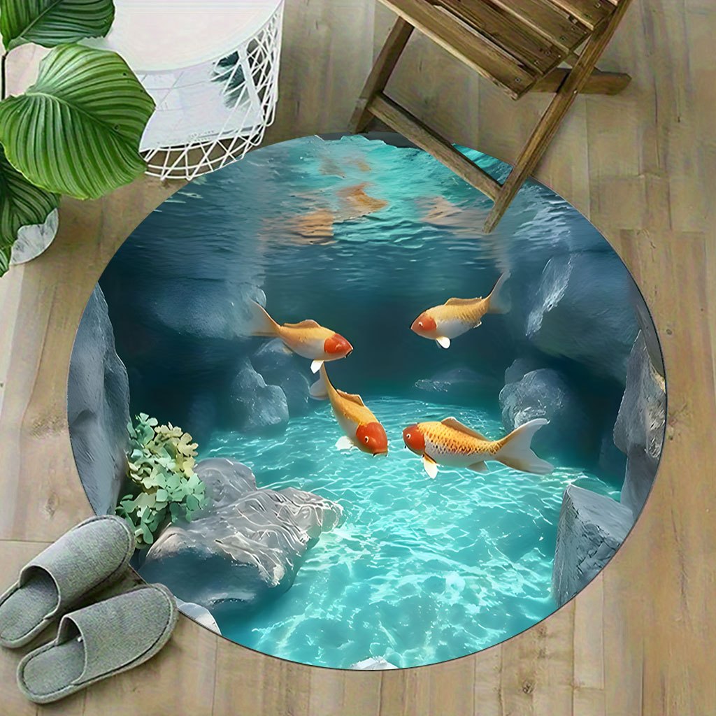 Koi Fish Pond Round Rug Fleece – Home Bathroom Scene Bewertung und Preis