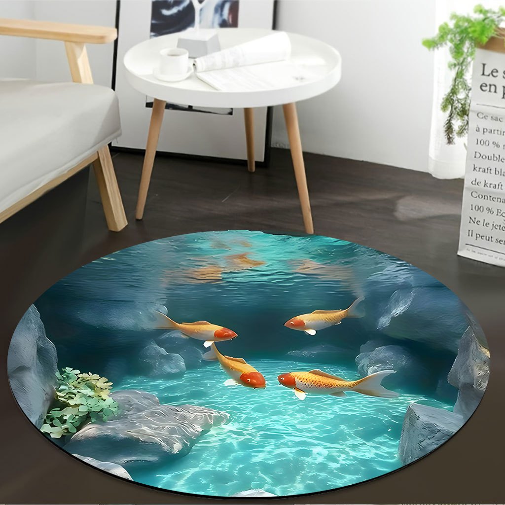 Koi Fish Pond Round Rug Fleece – Home Bathroom Scene Bewertung und Preis