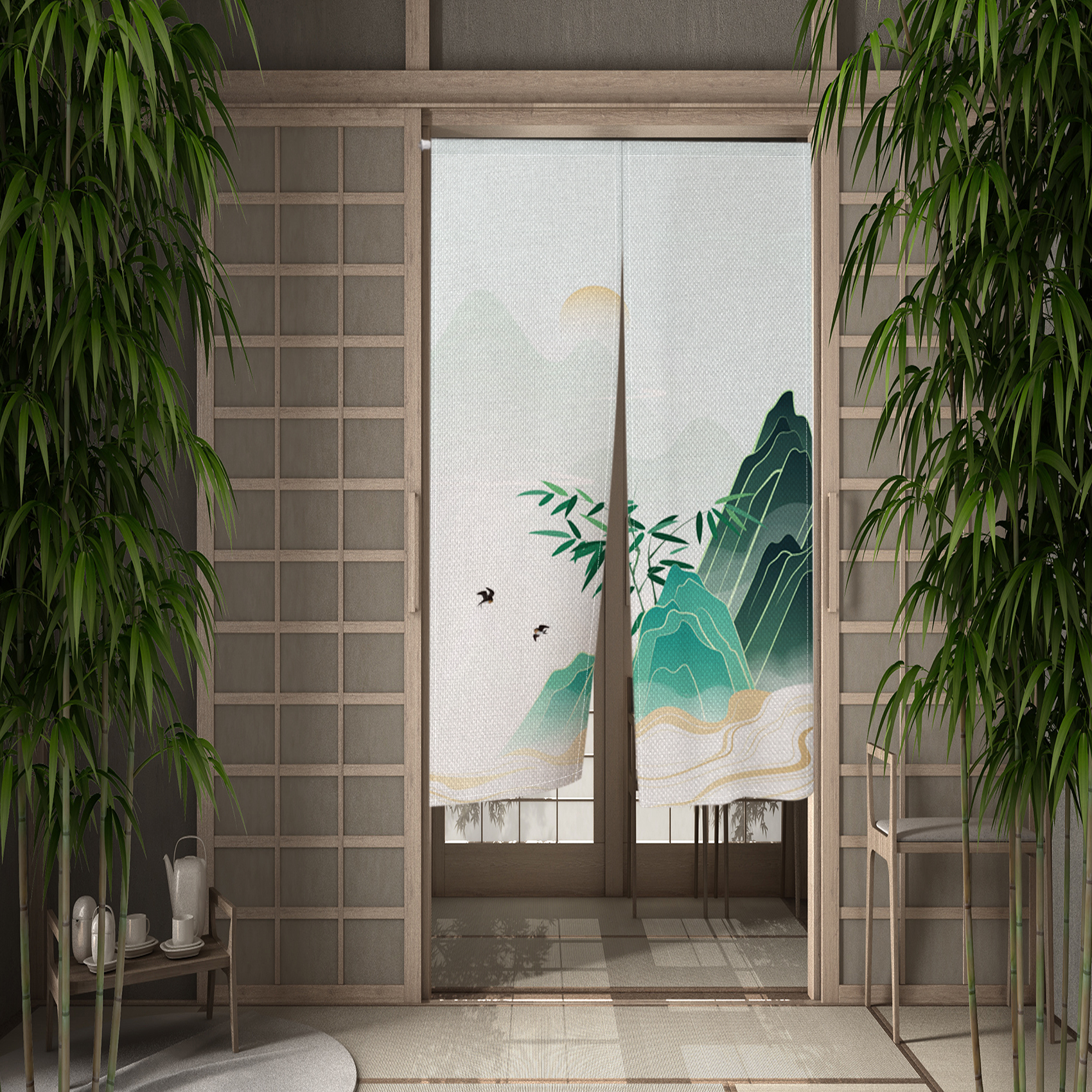 Chinese Ink Mountain Door Curt – Japan Bathroom.Home Bewertung und Preis
